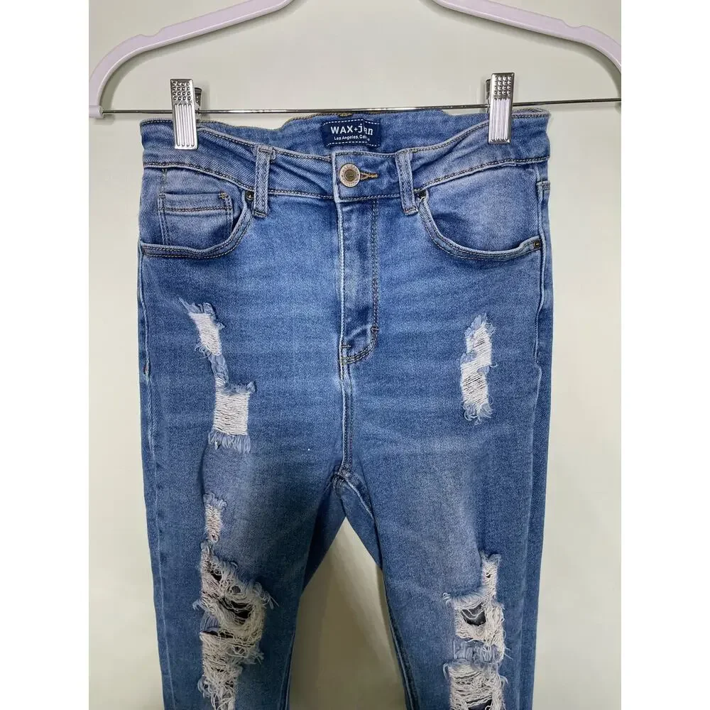 Wax + Jean Jeans Distressed‎ High Rise Skinny Ankle Medium Wash Blue 5 / 27